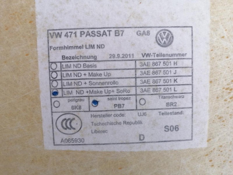 Passat B7 потолок